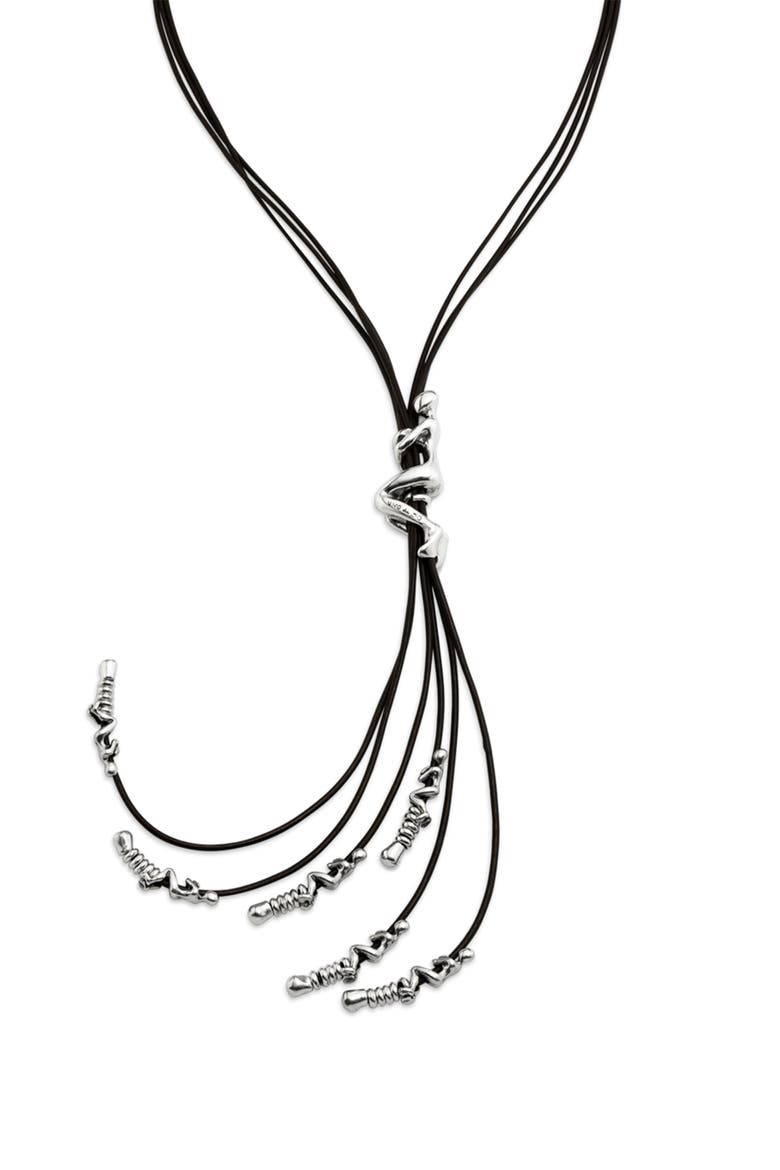 Sterling silver-plated leather necklace, Alternate, color, Silver