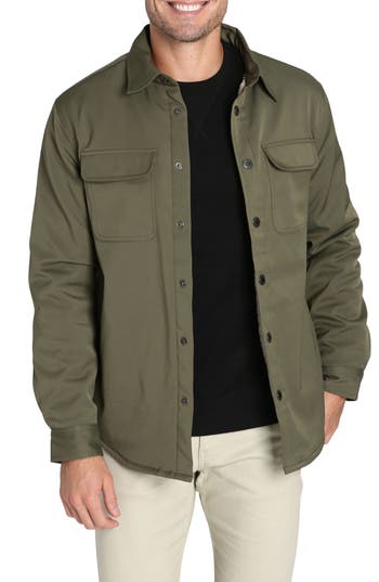 Jachs Windsor Performance Faux Shearling Lined Shirt Jacket In Green