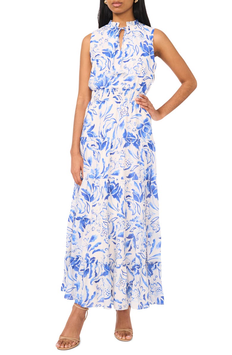 Halogen<sup>®</sup> Floral Tie Neck Sleeveless Tiered Maxi Dress, Alternate, color,