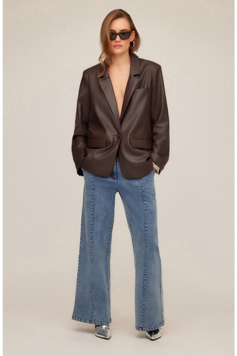 Regan Faux Leather Blazer, Alternate, color, BROWN