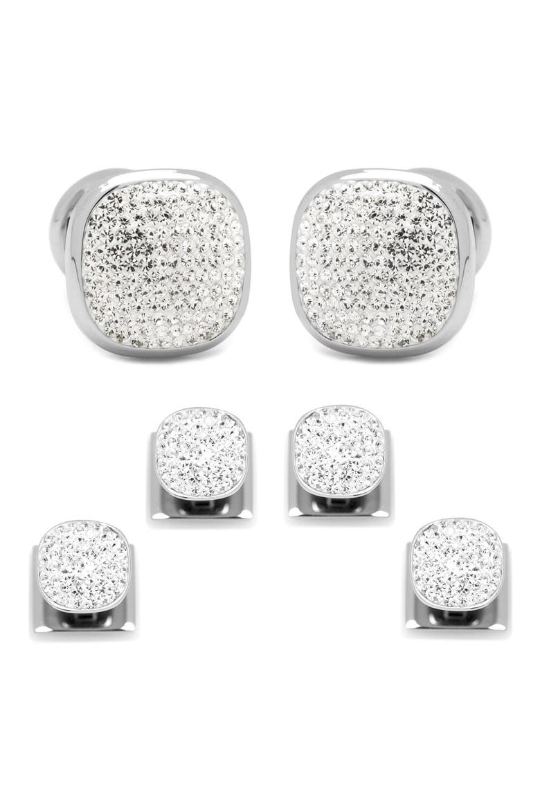 White Pave Crystal Shirt Studs & Cuff Links, Main, color, WHITE