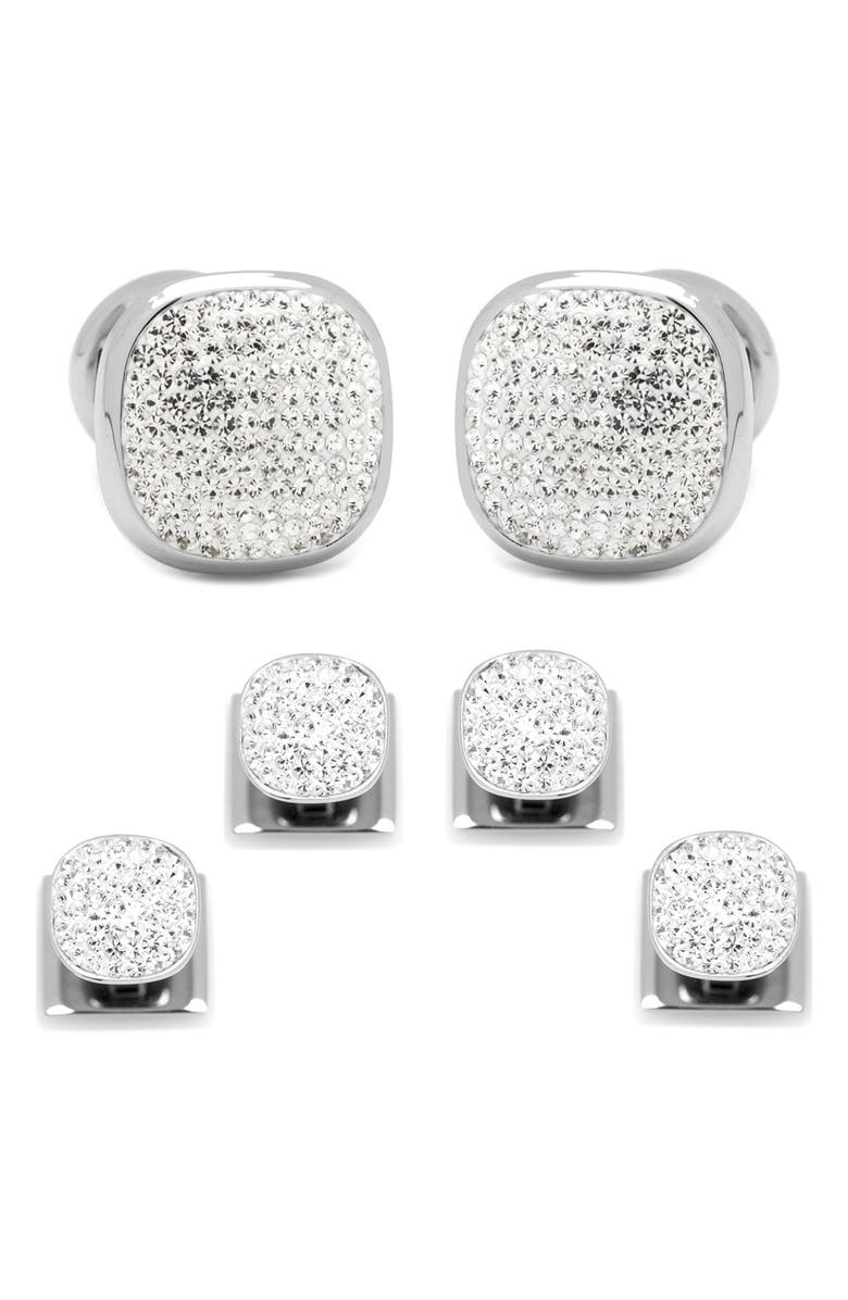 Cufflinks, Inc. White Pave Crystal Shirt Studs & Cuff Links, Main, color, White