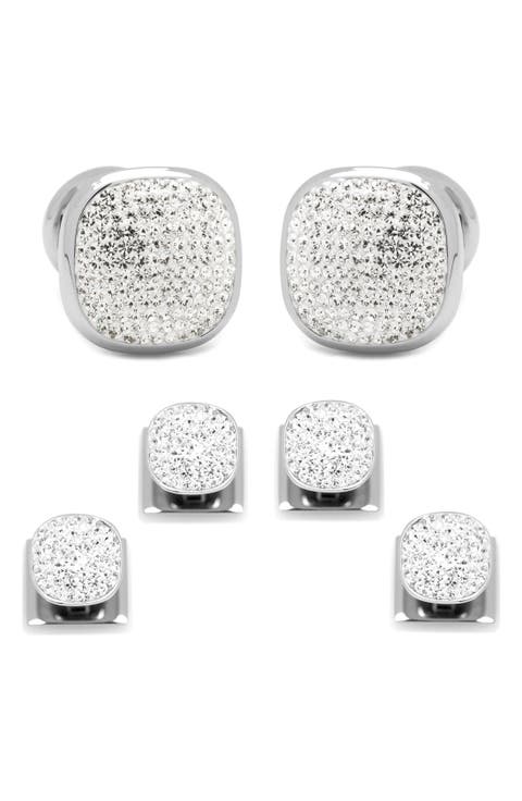 White Pave Crystal Shirt Studs & Cuff Links