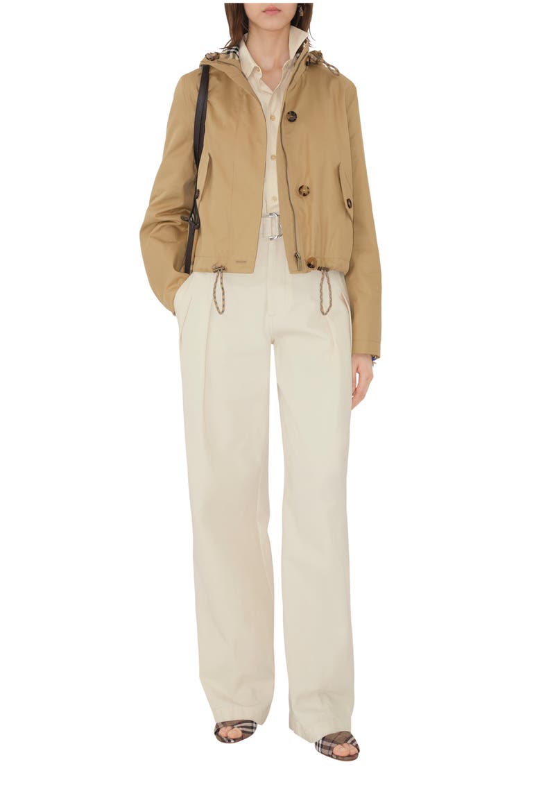 Short Gabardine Parka, Main, color, Flax beige