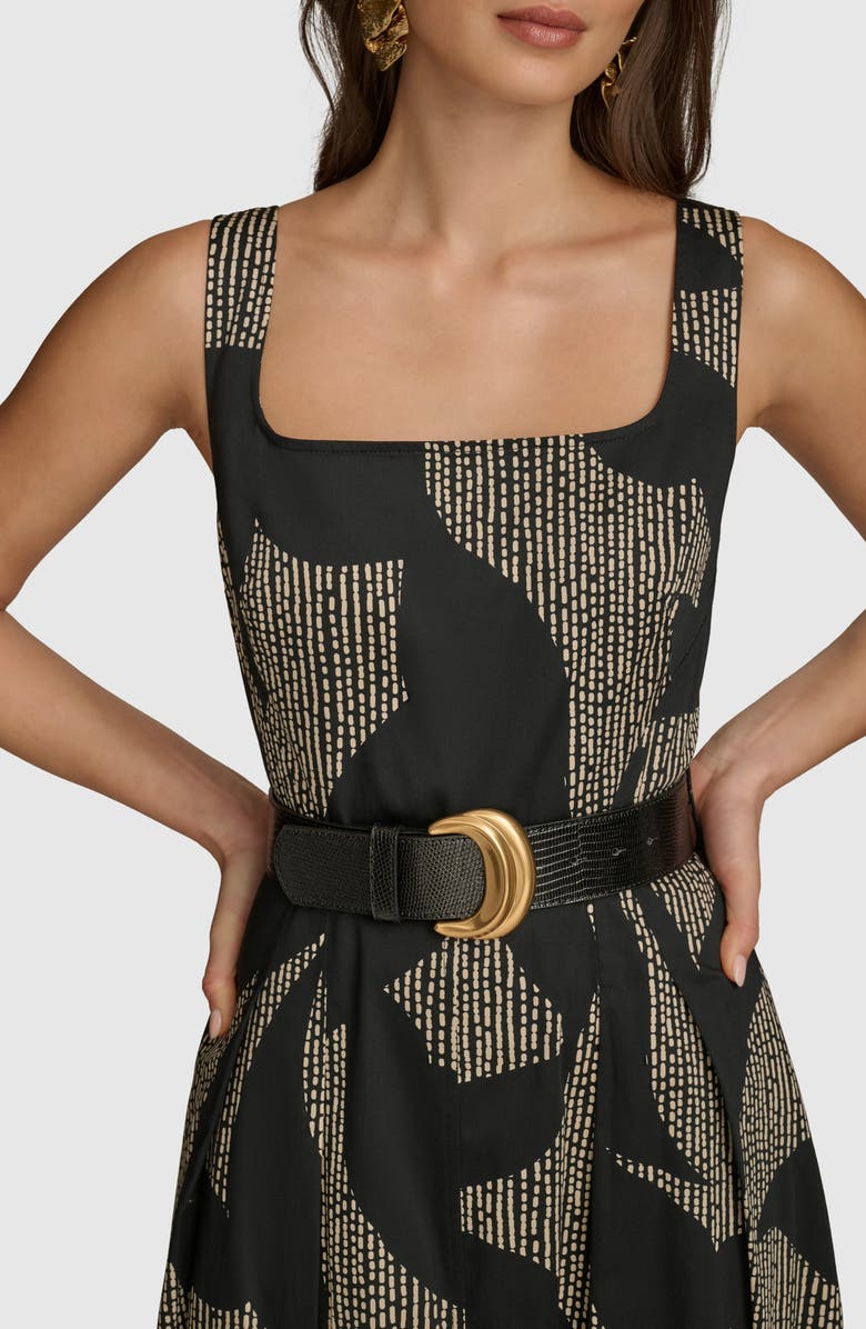 Donna Karan New York Sleeveless Floral Stretch Cotton Midi Dress with Pockets, Alternate, color, Black/ Sand