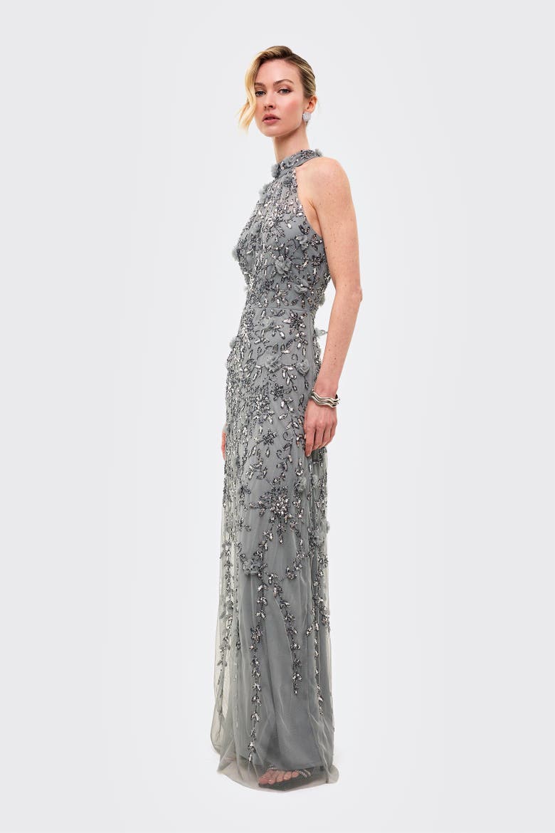 Embellished Sequins Halter Neck Maxi Dress, Alternate, color, MISTY GREEN