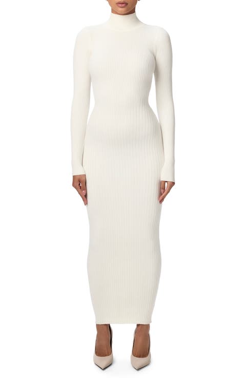Back Corset Rib Long Sleeve Sweater Dress