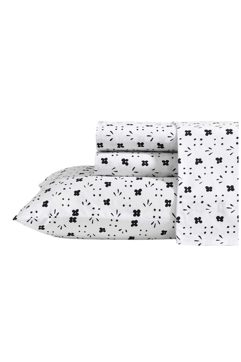 Kukkaketo Cotton Percale Full Sheet Set, Main, color, BLACK