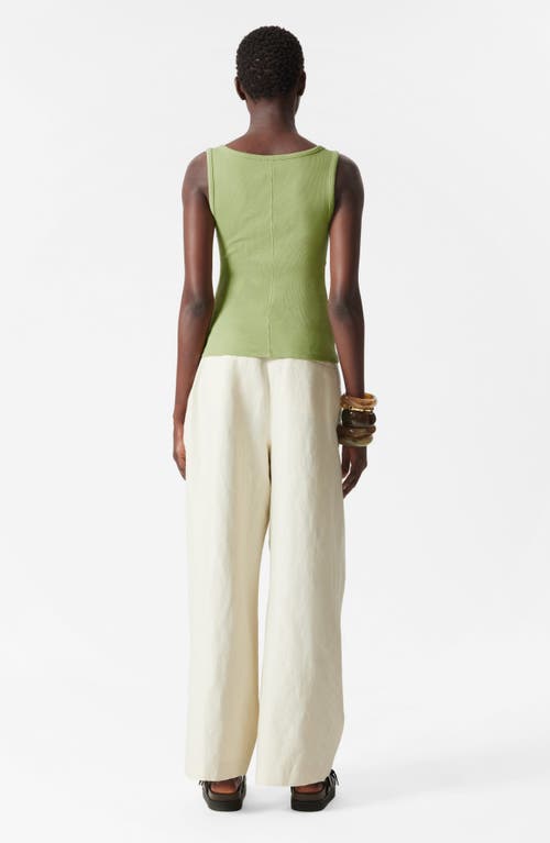 & Other Stories Metal Keyhole Stretch Cotton Tank In Green