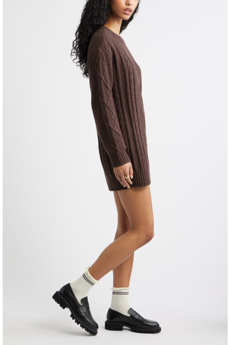 Long Sleeve Cable Knit Sweater Dress, Alternate, color, BROWN COFFEE