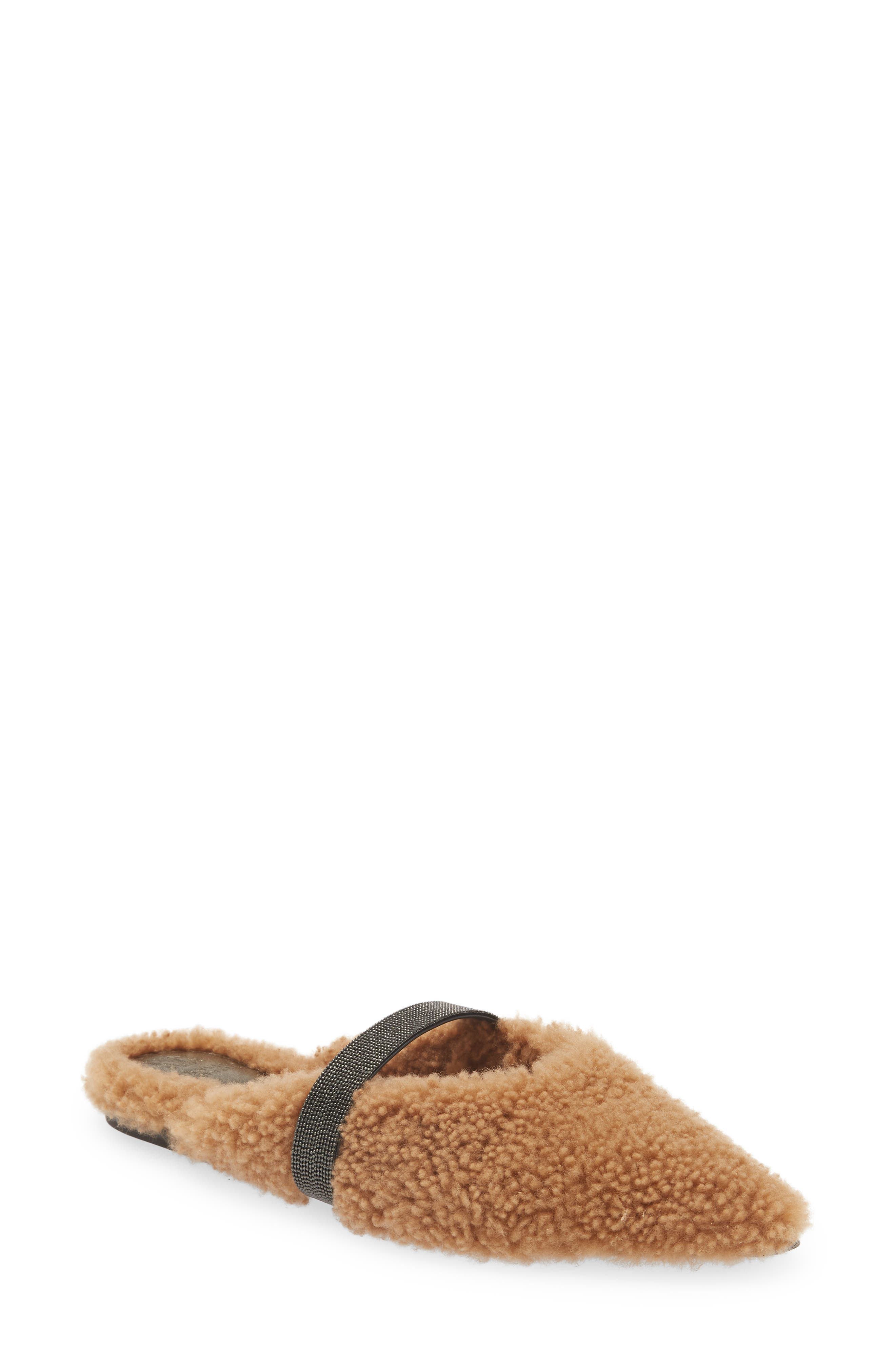 Brunello Cucinelli Monili Beaded Genuine Shearling Slide, Main, color, 