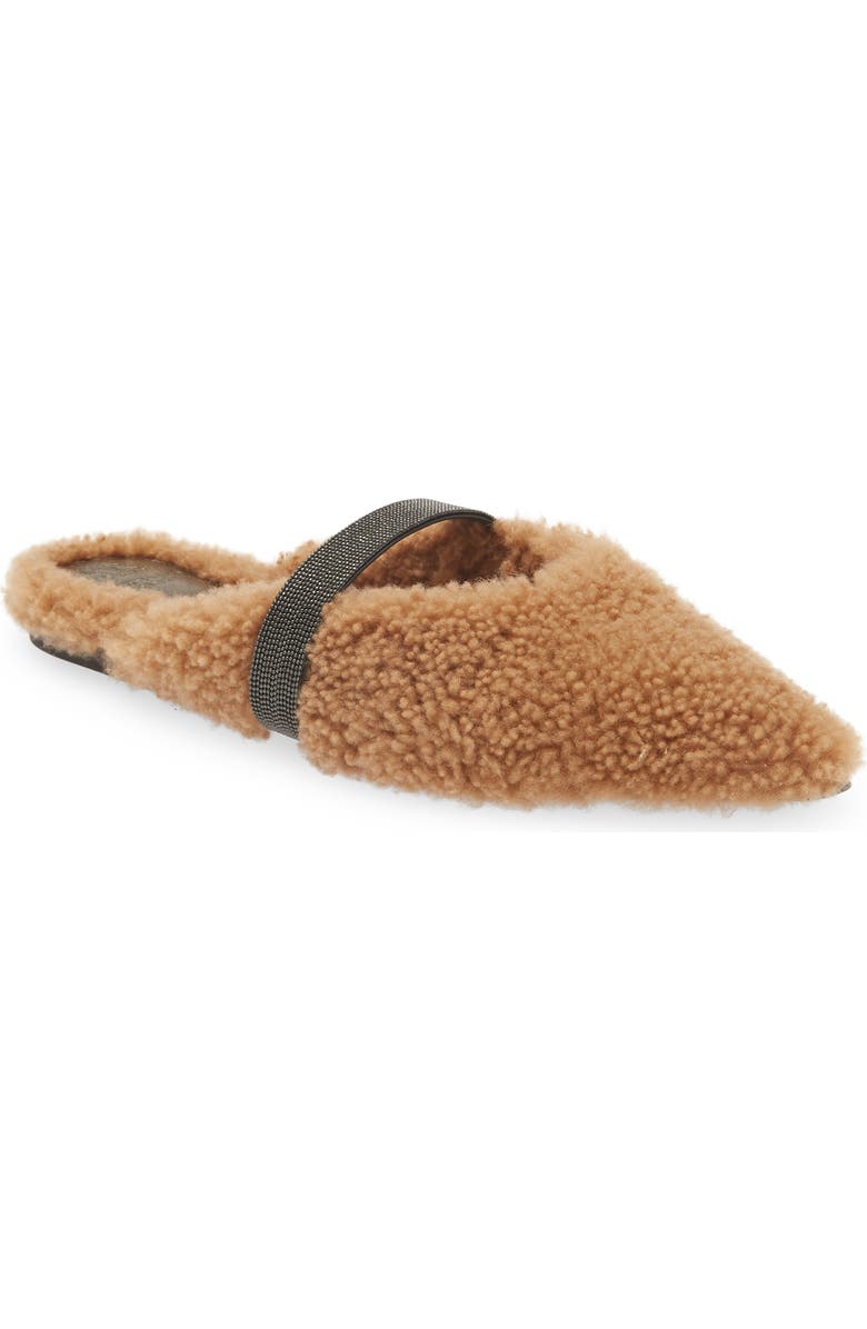Brunello Cucinelli Monili Beaded Genuine Shearling Slide, Main, color,
