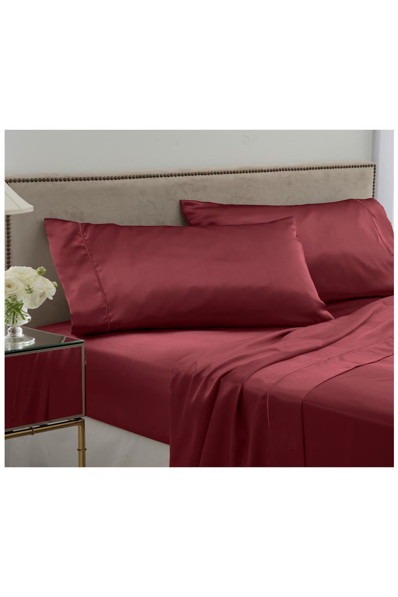 Elegance Satin Sheet Set, Alternate, color, MERLOT