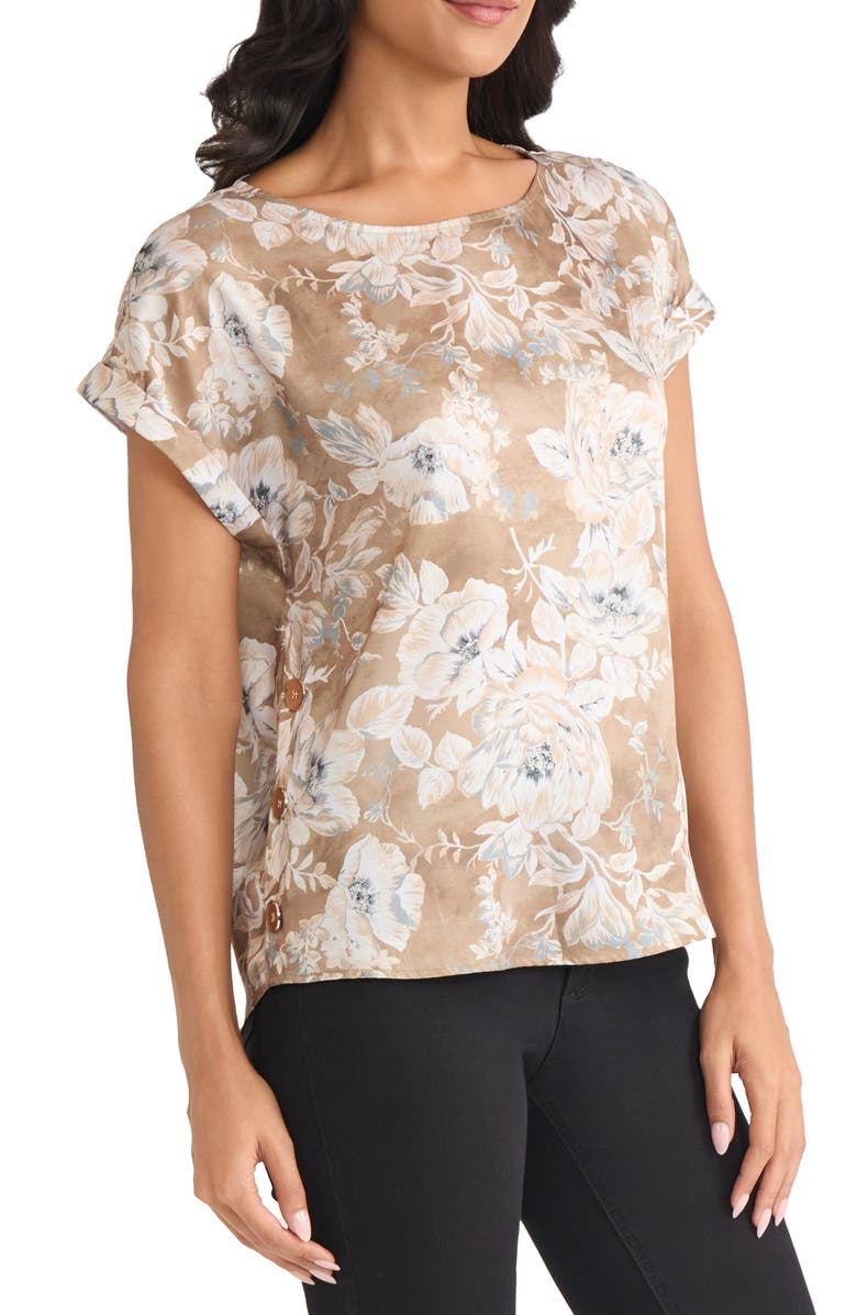 Jones New York Floral Top, Alternate, color, Mocha Sand Multi