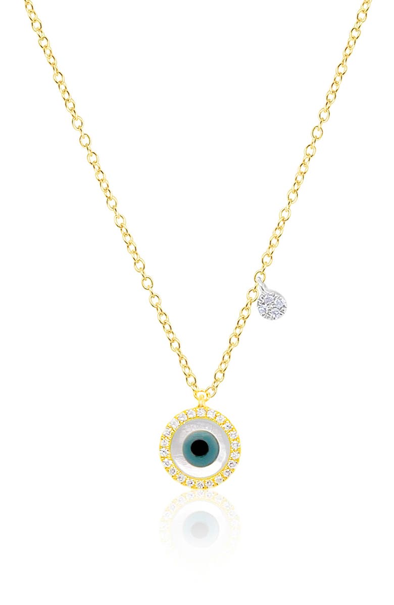 Meira T Pavé Diamond Evil Eye Pendant Necklace, Main, color, Yellow Gold