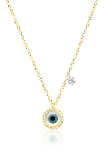 Meira T Pavé Diamond Evil Eye Pendant Necklace In Gold