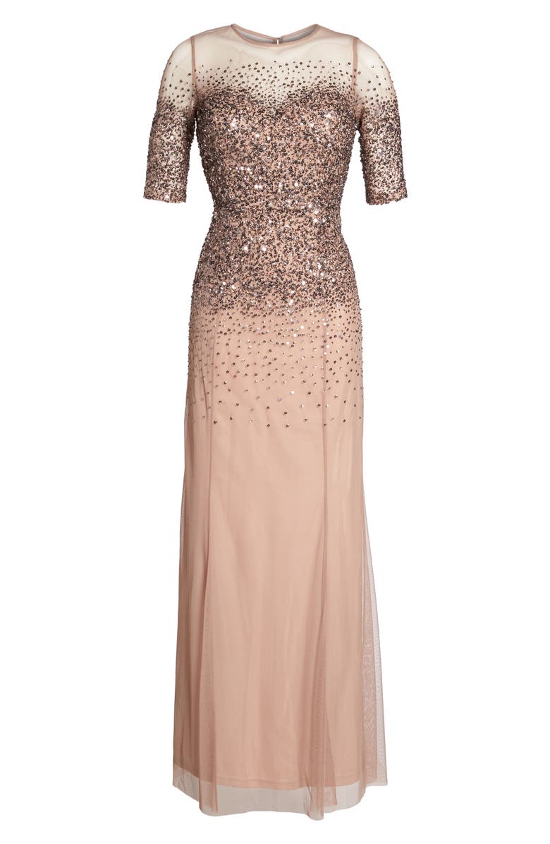 Adrianna Papell Beaded Illusion Bodice Mesh Gown, Alternate, color,