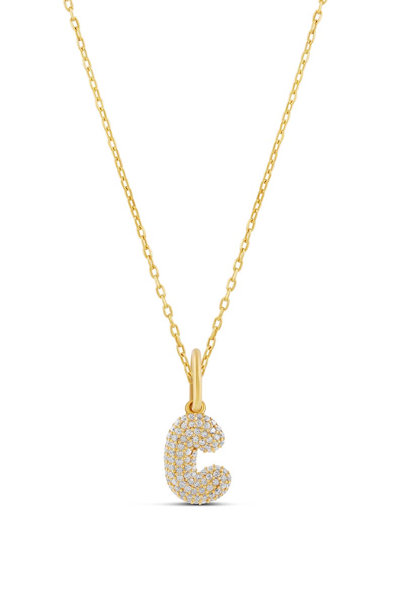 Mini Pavé Bubble Initial Pendant Necklace, Main, color, GOLD