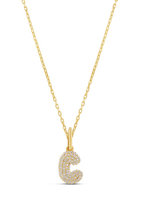 Mini Pavé Bubble Initial Pendant Necklace