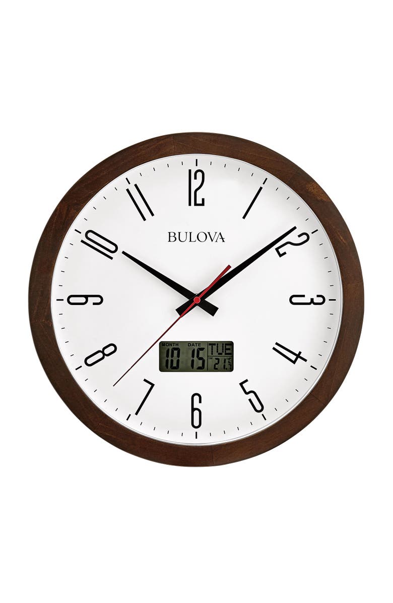 Bulova Clocks Dateline Wall Clock, Main, color, Brown