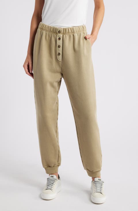 Button Front Cotton Blend Sweatpants