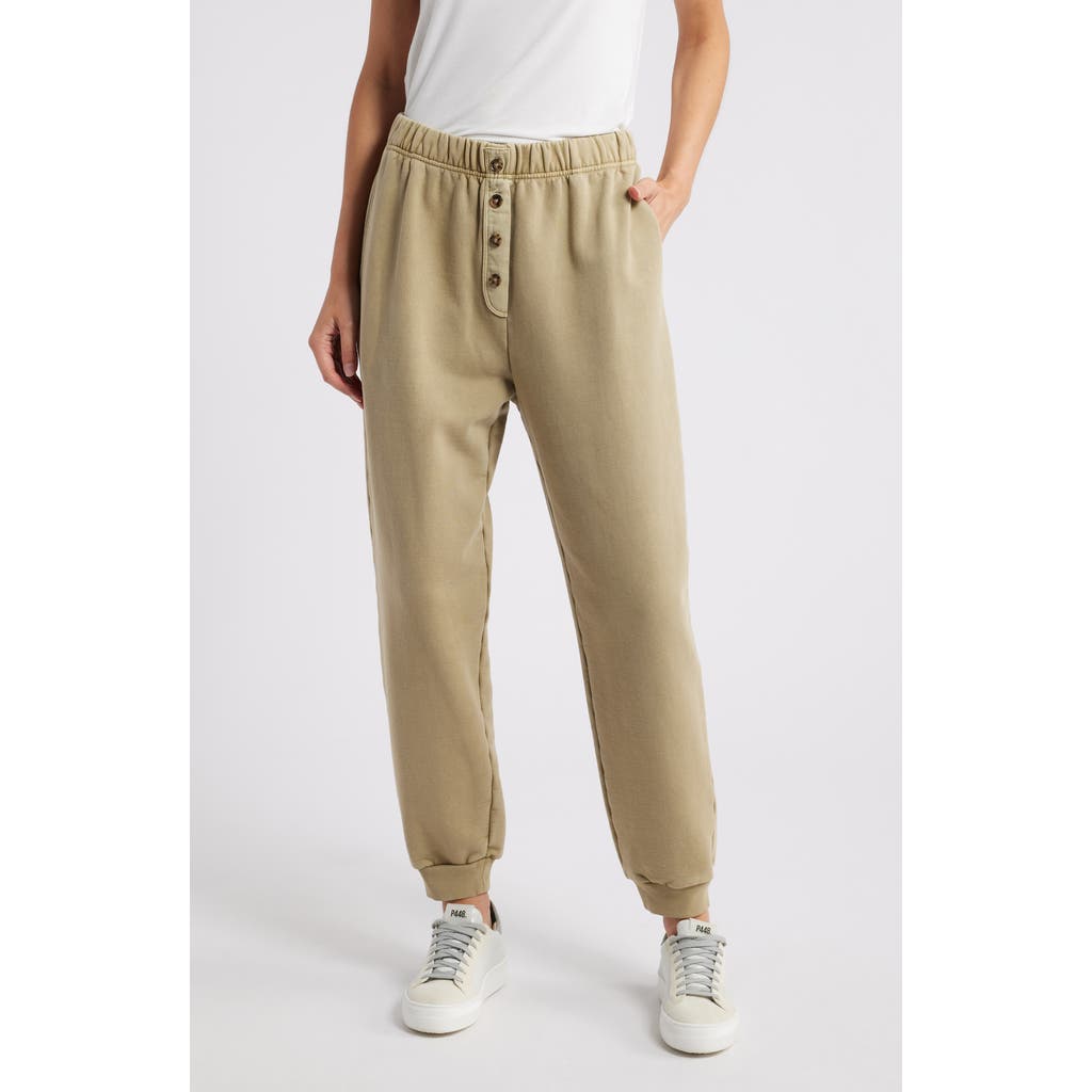 Frame Button Front Cotton Blend Sweatpants In Vintage Military