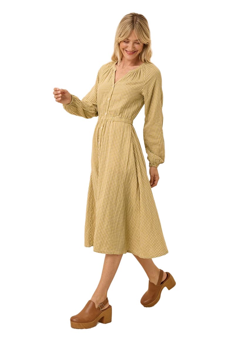 Organic Cotton Coastal Double Gauze Poet Sleeve Dress, Alternate, color, Gold Gingham