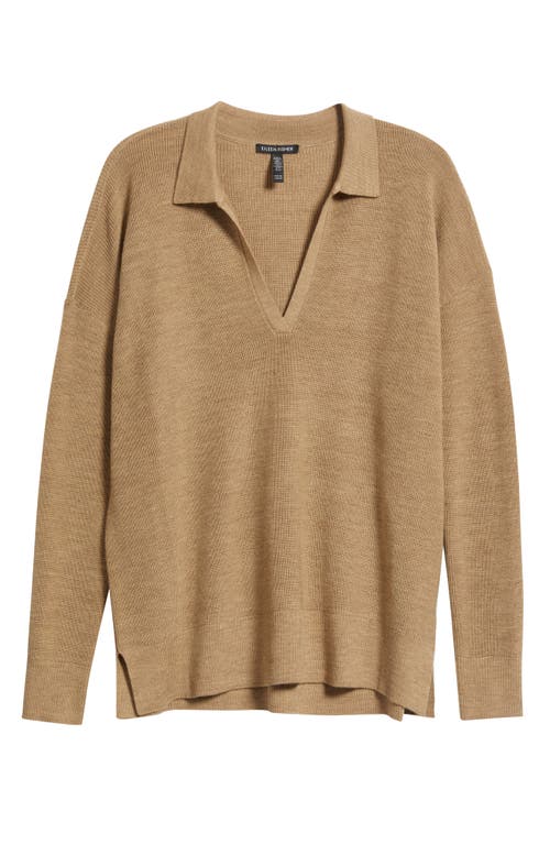 Eileen Fisher Classic Collar Wool Sweater In Gold