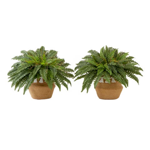 23-in Artificial Boston Fern Plant with Handmade Jute & Cotton Basket with Tassels DIY KIT (Set of 2)