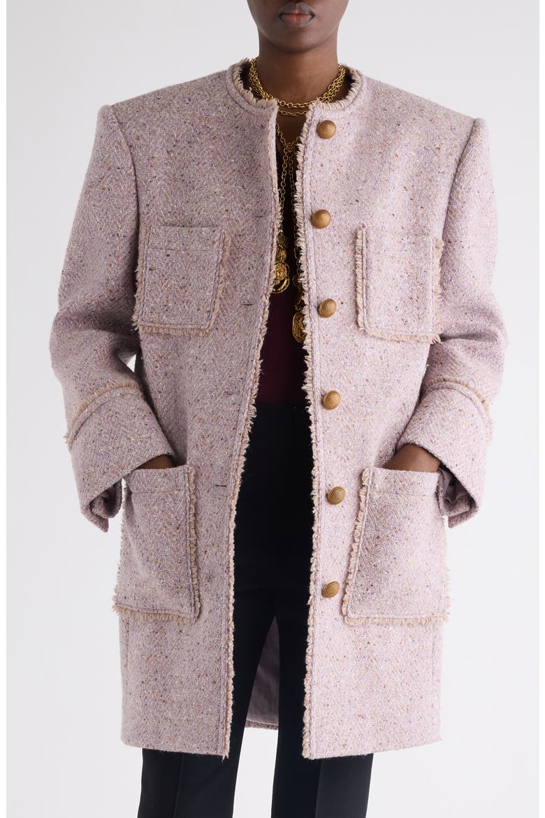 Fringe Wool Blend Tweed Herringbone Jacket, Main, color, SILKY VIOLET