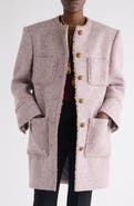 Chloé Fringe Wool Blend Tweed Herringbone Jacket