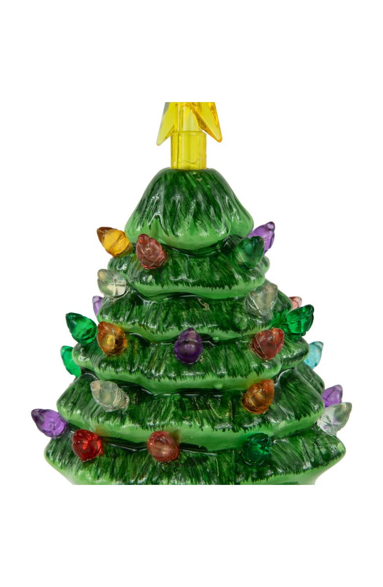 Northlight 5" Green Battery-Operated LED Retro Ceramic Christmas Tree Ornament, Alternate, color,