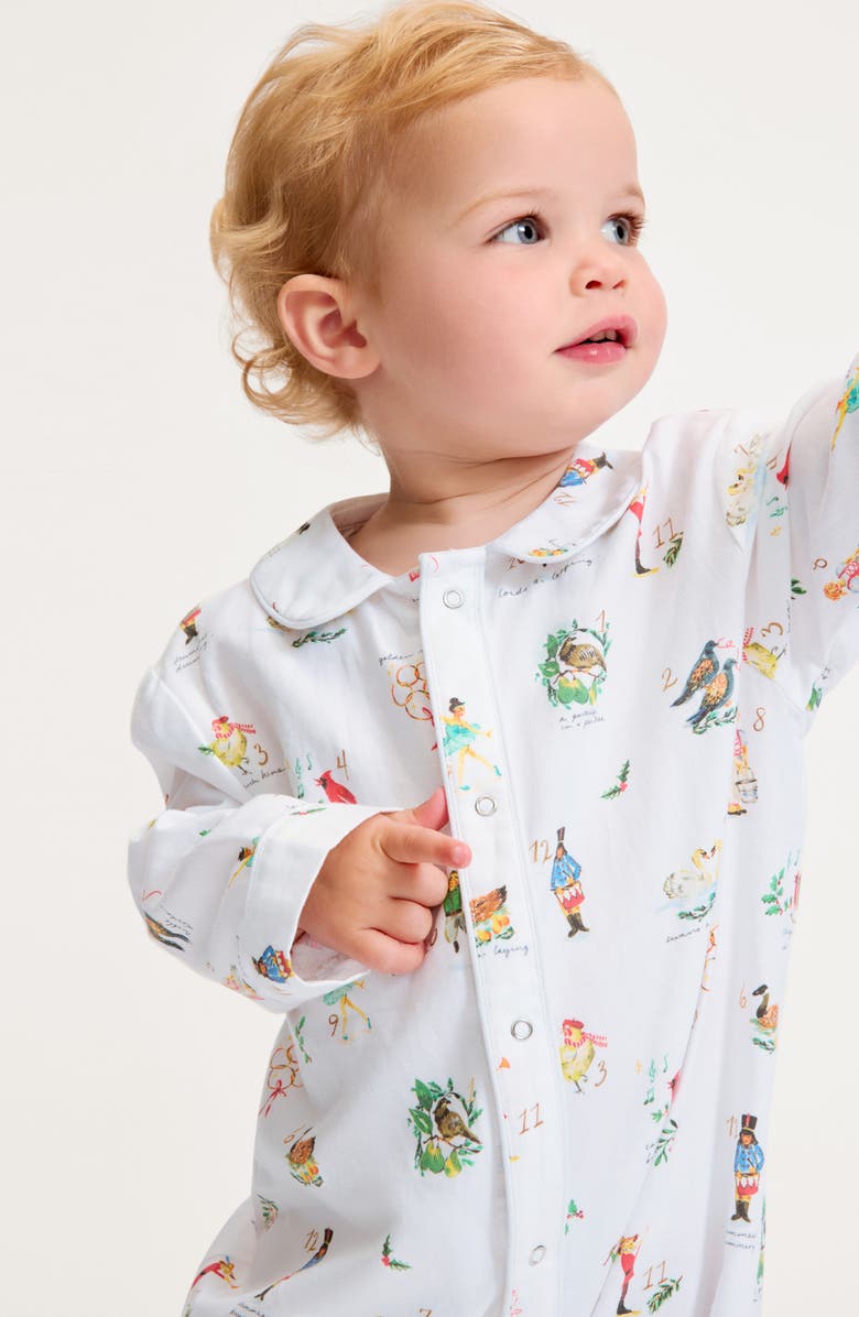 Petite Plume Cambridge 12 Days of Christmas One-Piece Brushed Twill Pajamas, Alternate, color, White