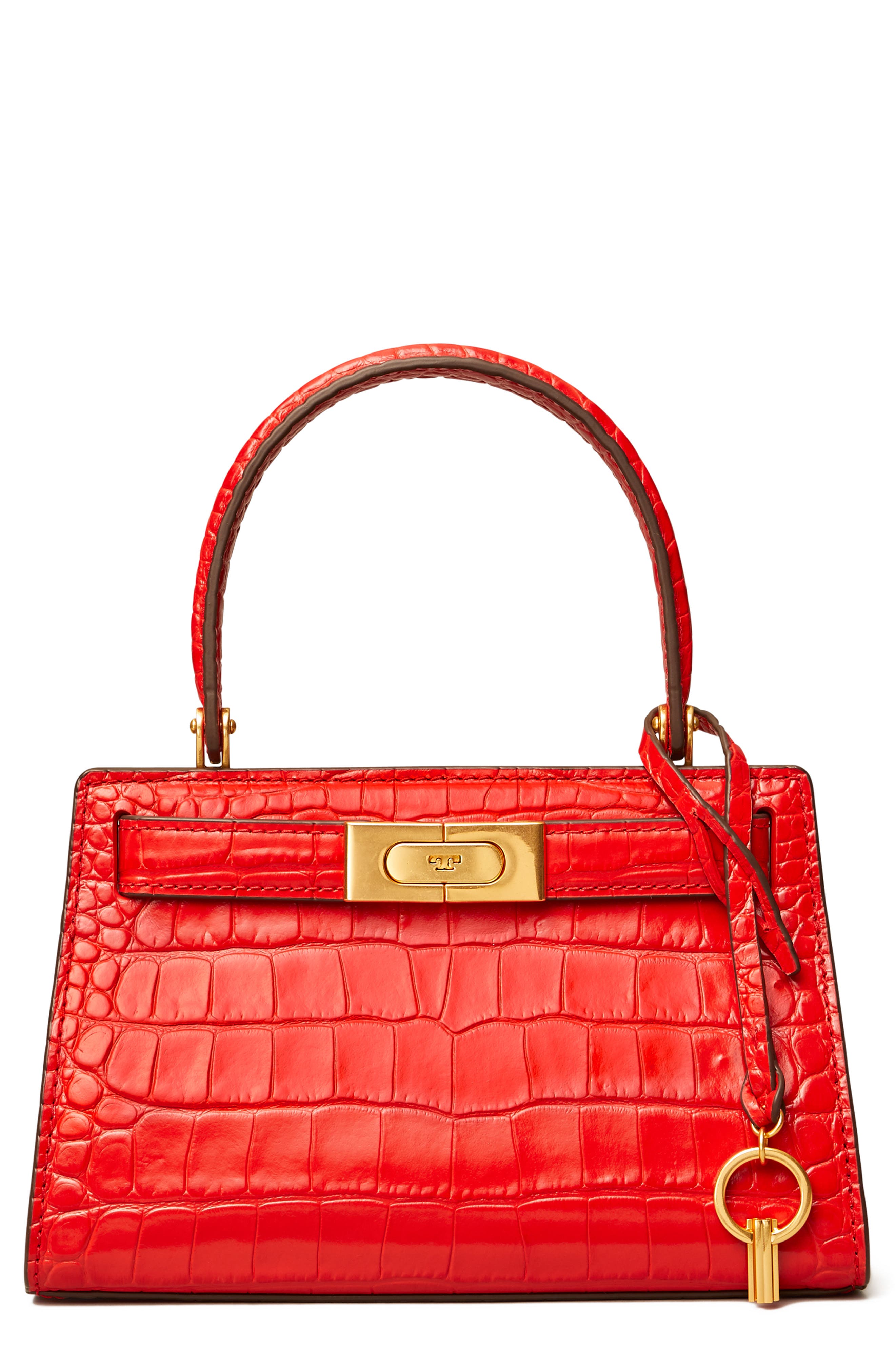 Lee Radziwill Croc Embossed Leather Tote, Main, color, BRILLIANT RED