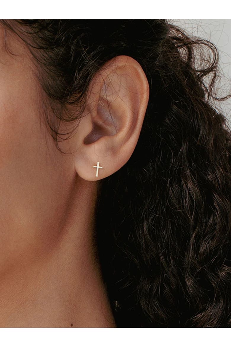 Cross Mini Stud Earring, Alternate, color, 18k Gold Plated