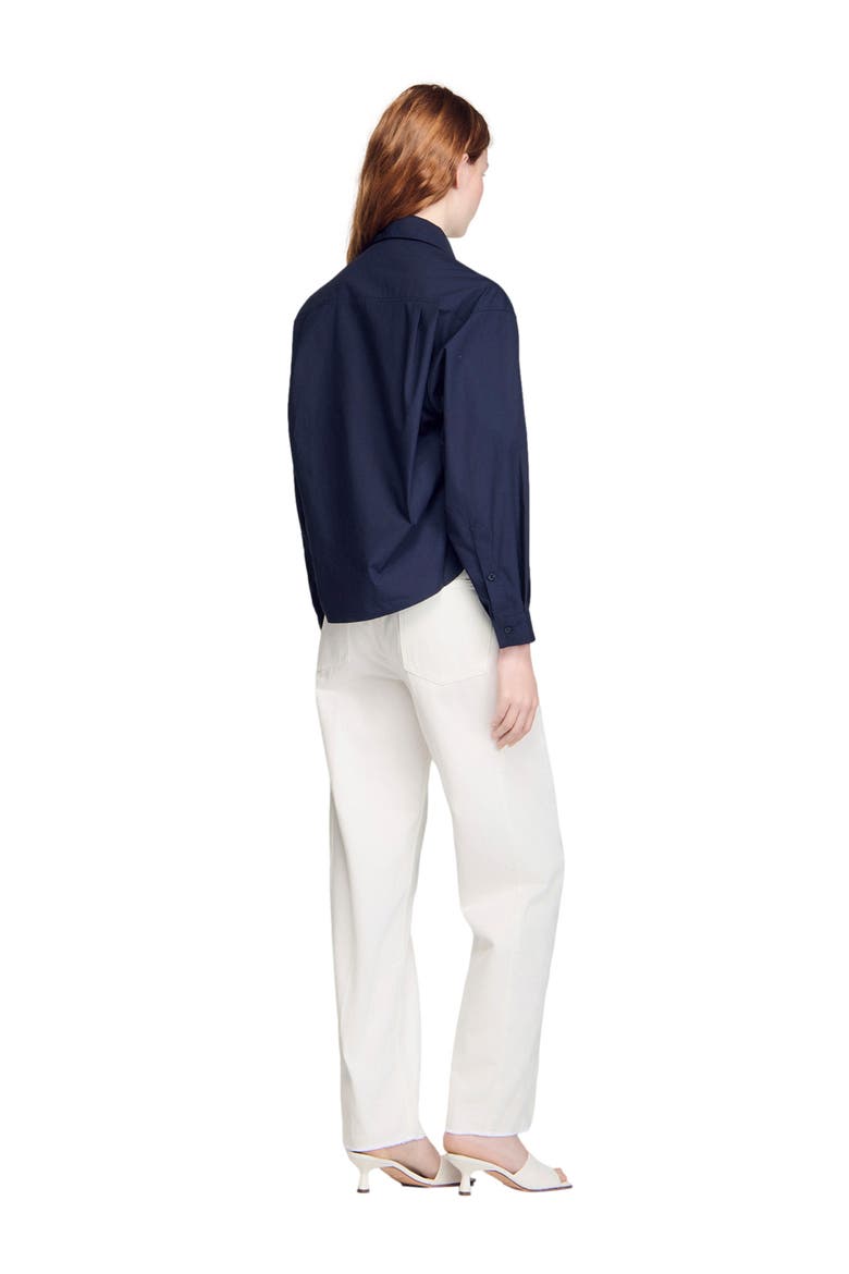 Floral embroidered cotton shirt, Alternate, color, Navy blue
