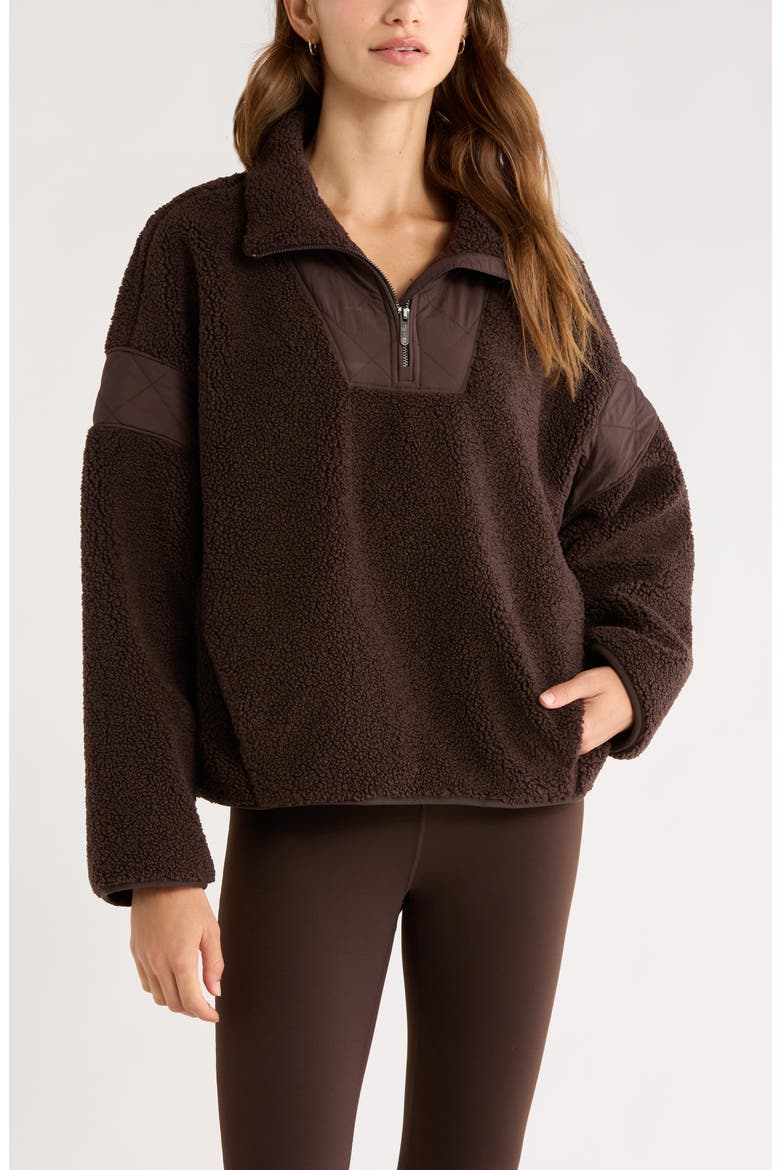 Snowday Faux Shearling Quarter Zip Pullover, Main, color, BROWN MOLE'