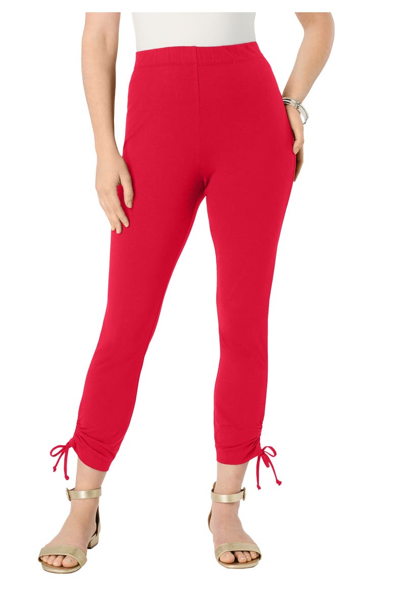 Side Tie Ruched Capri, Main, color, VIVID RED
