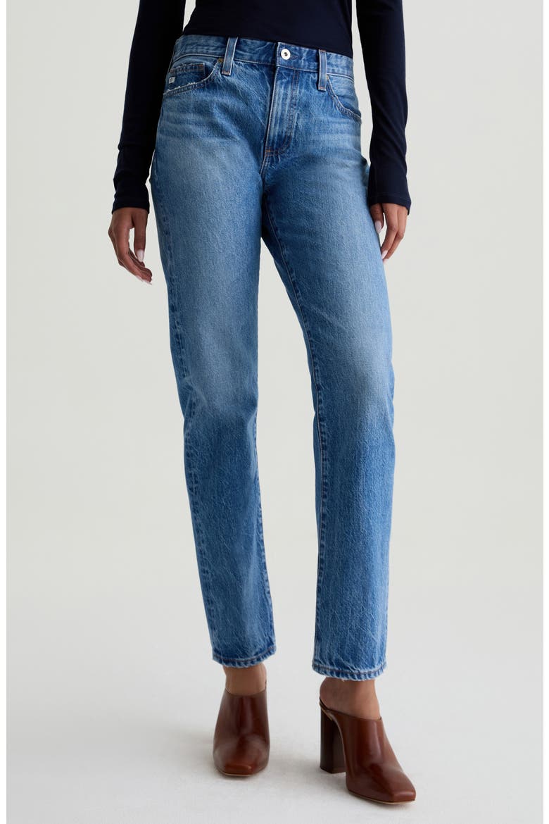 The Boyfriend Mid Rise Straight Leg Jeans, Main, color, CANDID