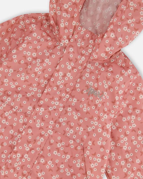 Deux Par Deux Little Girl's Printed Packable Windbreaker Small White Flowers On Pale Pink In White Flowers On Pale Pink