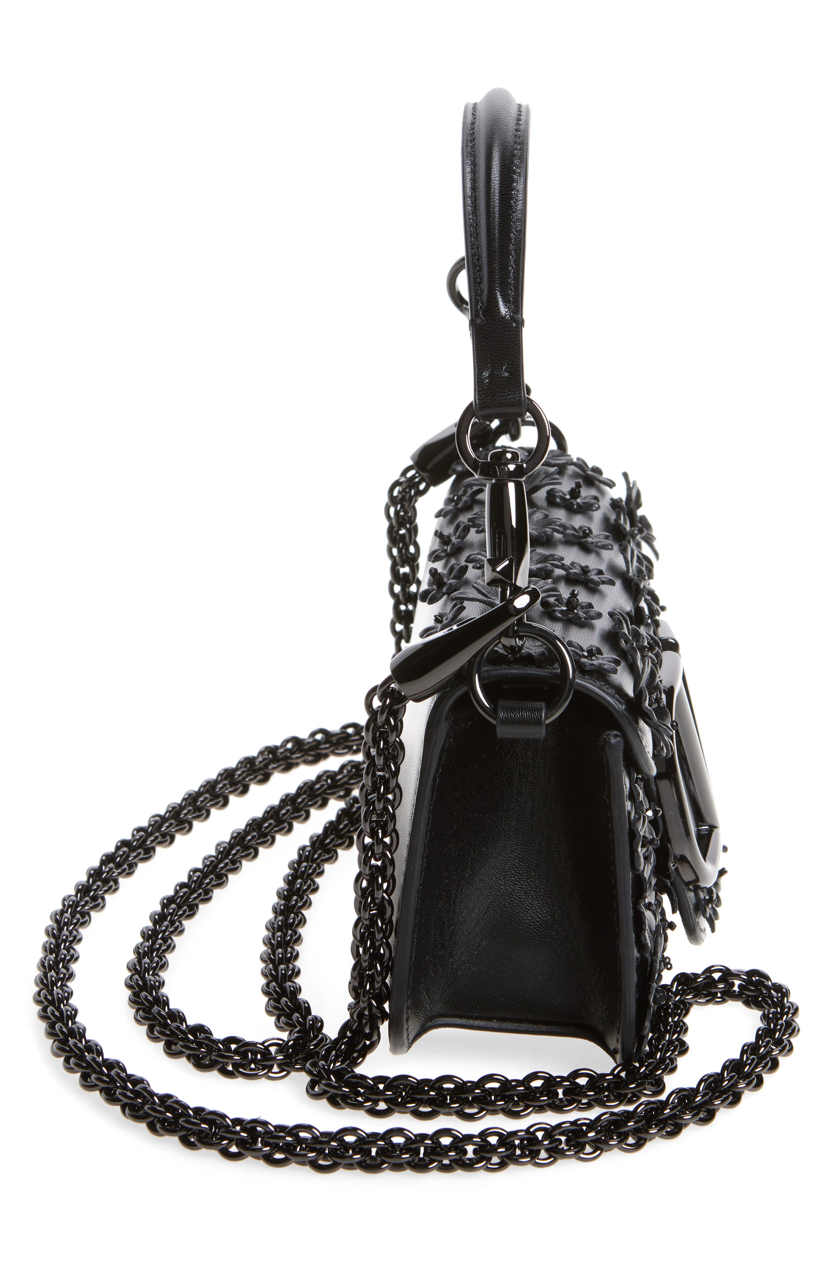 Valentino Garavani Small Locò Floral Logo Leather Shoulder Bag, Alternate, color, 