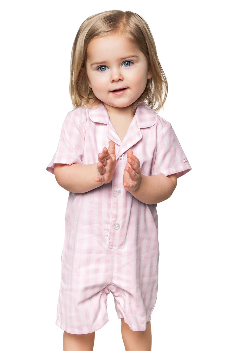 Petite Plume Pink Gingham Summer Romper, Alternate, color, Pink