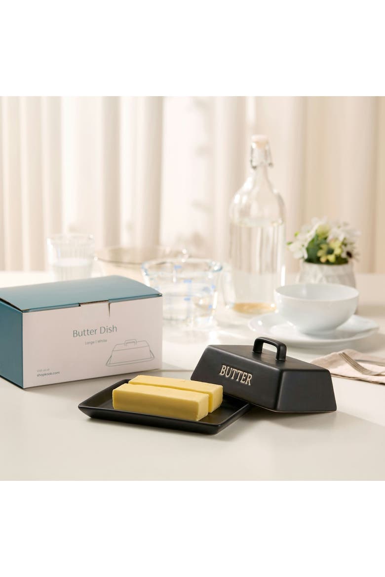 Ceramic Extra Large Butter Dish with Lid, Alternate, color, Black