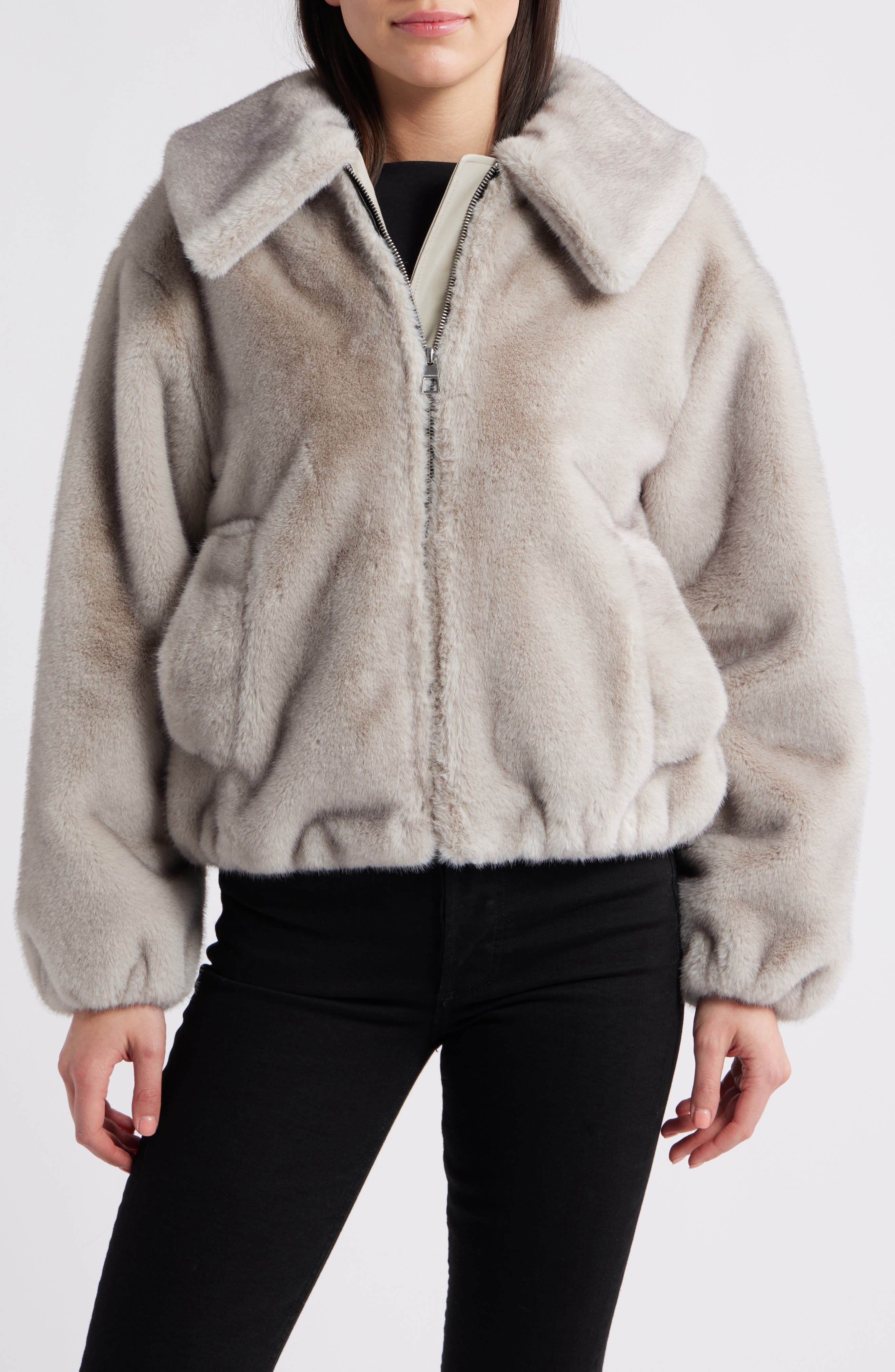 BCBGMAXAZRIA Channel Quilted Faux Fur Jacket