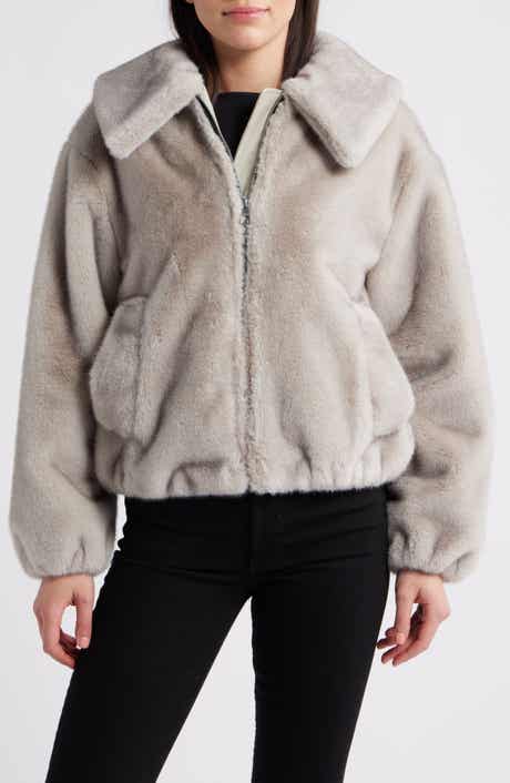 BCBGMAXAZRIA Channel Quilted Faux Fur Jacket