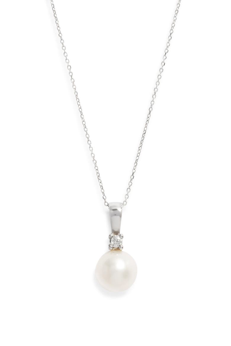 Diamond & Freshwater Pearl Pendant Necklace, Main, color, WHITE- 14K WHITE GOLD