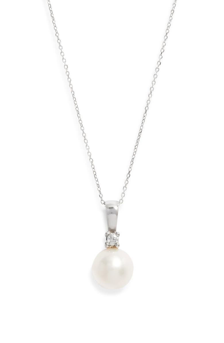 Nordstrom Diamond & Freshwater Pearl Pendant Necklace, Main, color, White- 14K White Gold