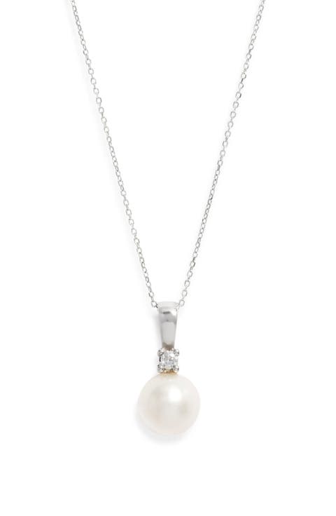 Diamond & Freshwater Pearl Pendant Necklace