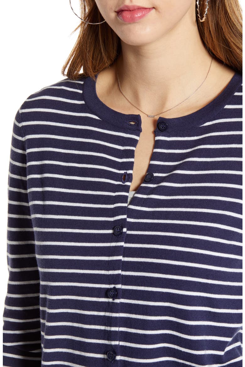 Cotton Blend Cardigan, Alternate, color, NAVY- WHITE CHILL STRIPE