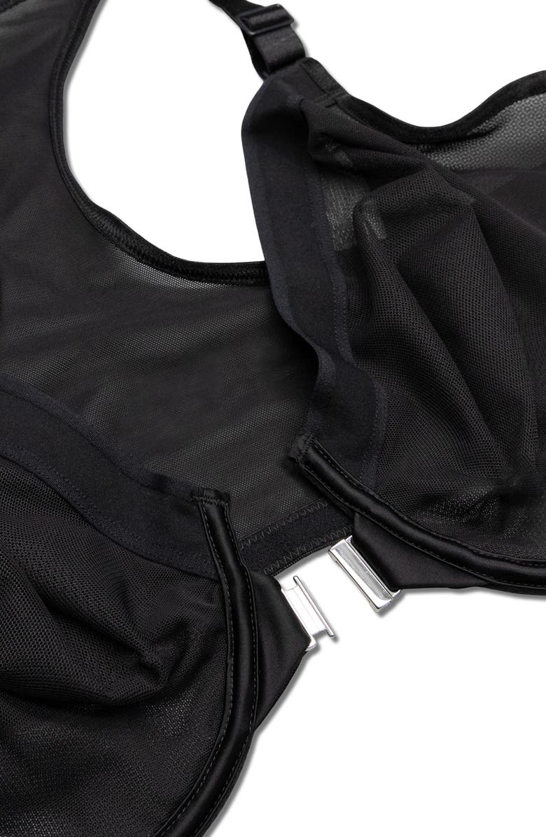 Curvy Couture Sheer Mesh Front Clasp Racerback Underwire Bra, Alternate, color, Black Hue